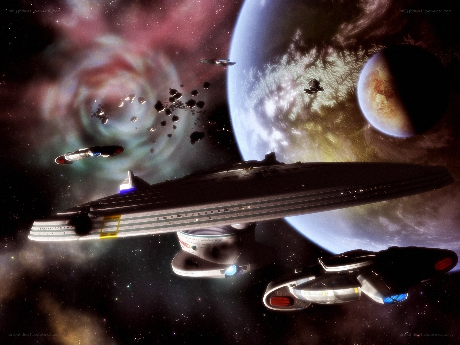 Starfleet ships in space