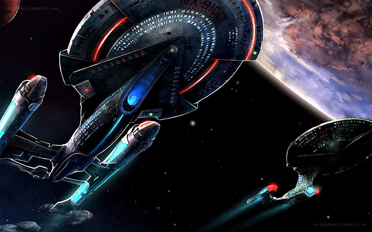 Starfleet ships in space