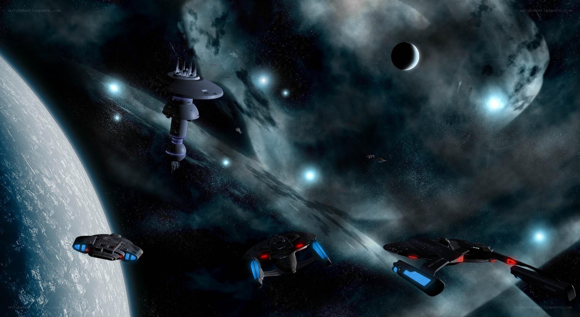 Starfleet ships in space