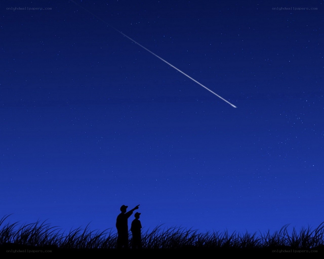 Stargazing couple under meteor shower