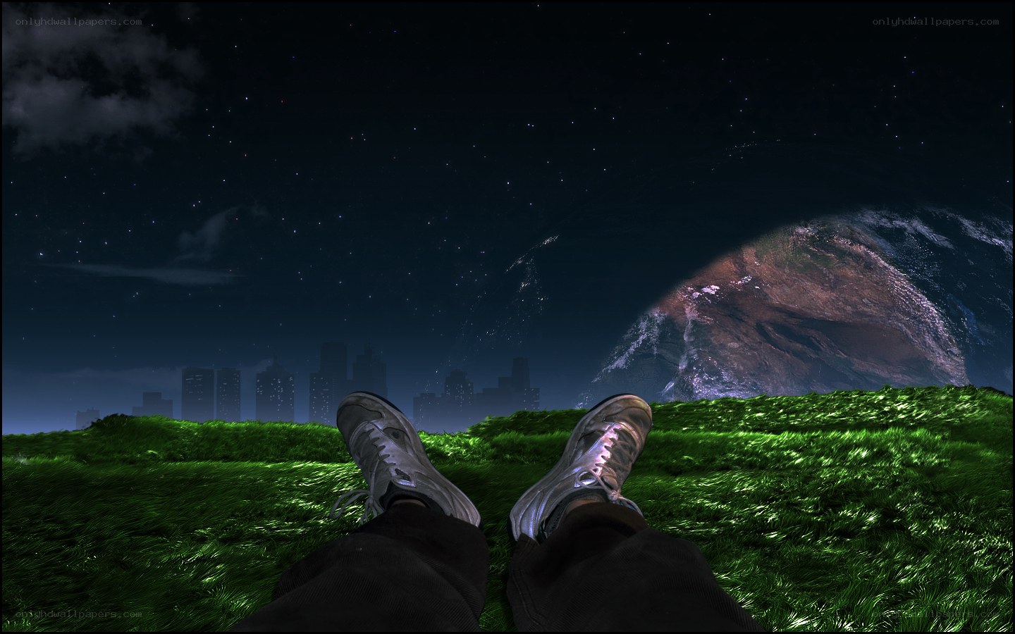 Stargazing on a grassy hill