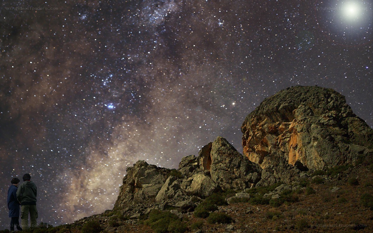 Stargazing on a rocky hill