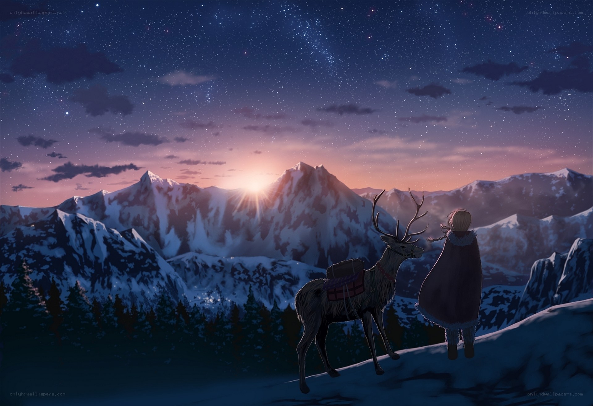 Stargazing on a snowy mountain