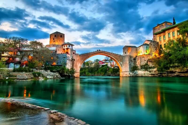 Stari Most Bridge at Dusk — Blue