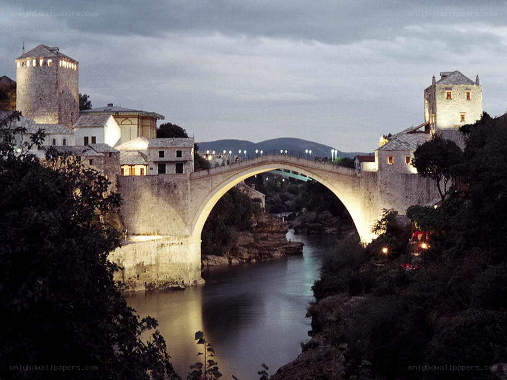 Stari Most bridge at dusk