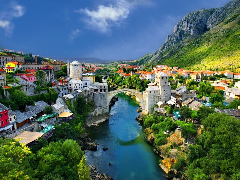 Stari Most Bridge — Blue, Dramatic, Afternoon, Photograph, River