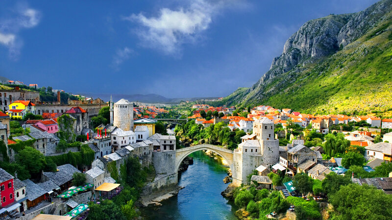 Stari Most Bridge — Blue, Dramatic, Afternoon