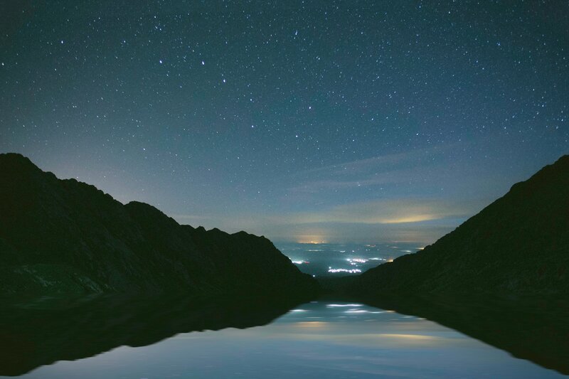 Starlit Lake Between Mountains
