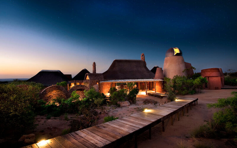 Starlit Lodge at Night