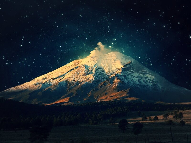 Starlit mountain at night
