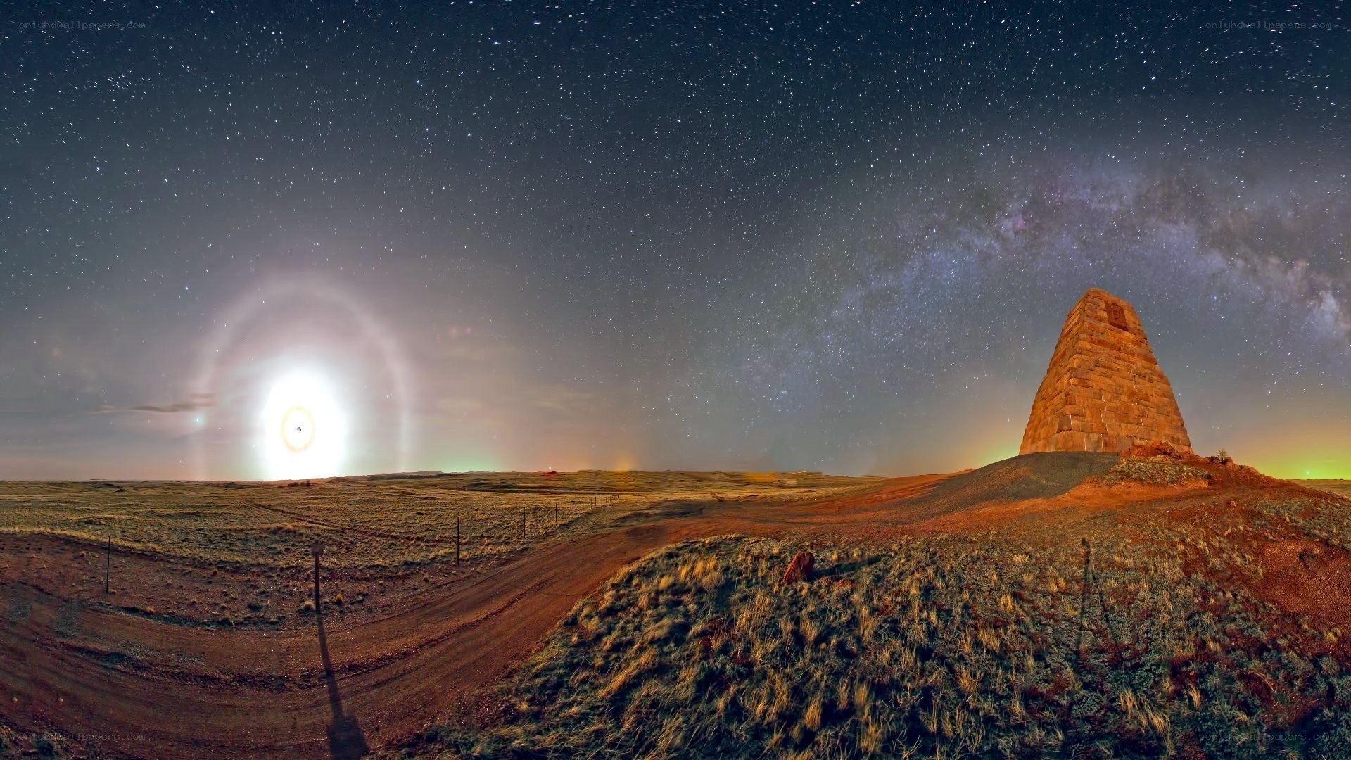Starlit night with moon halo