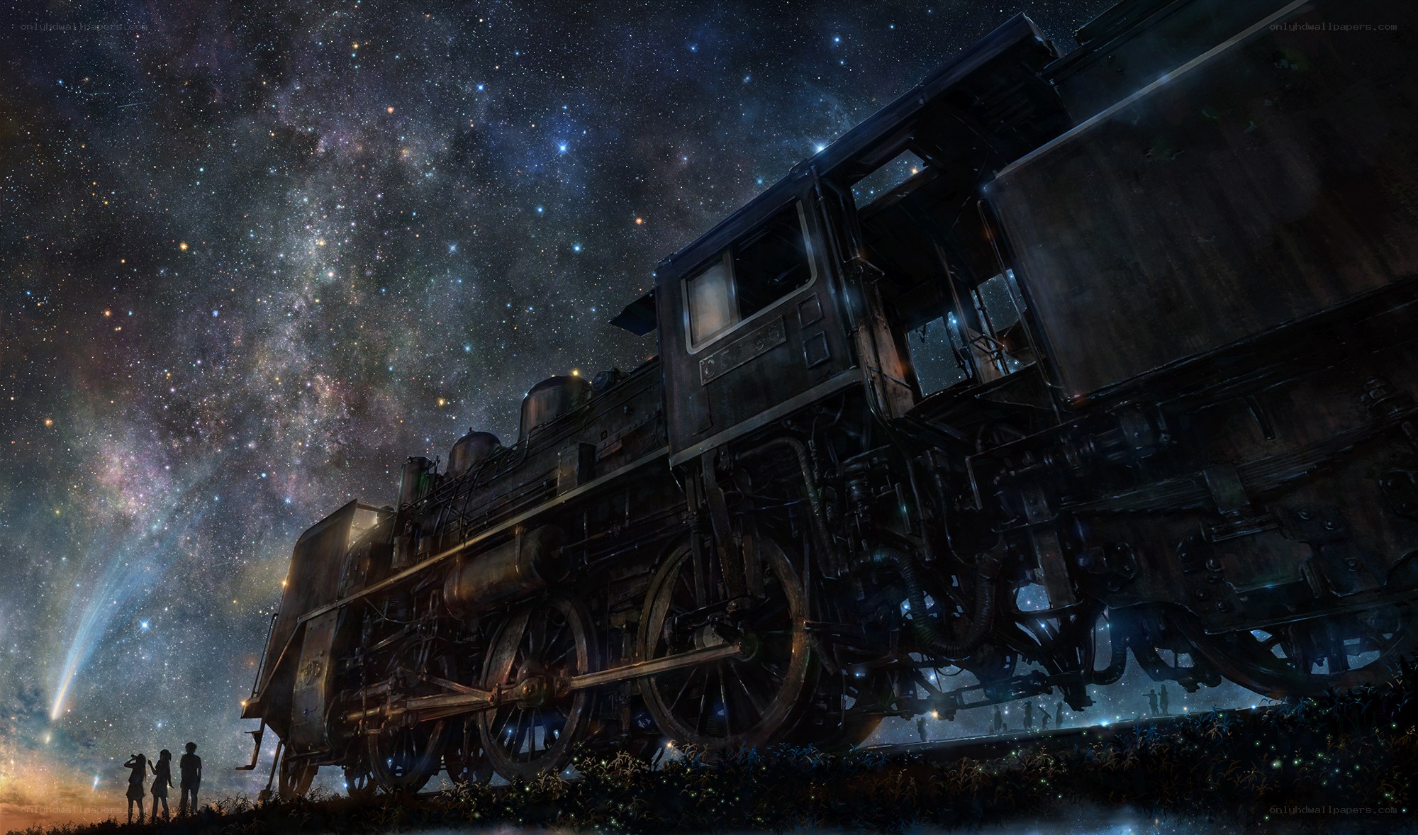 Starlit train under the Milky Way