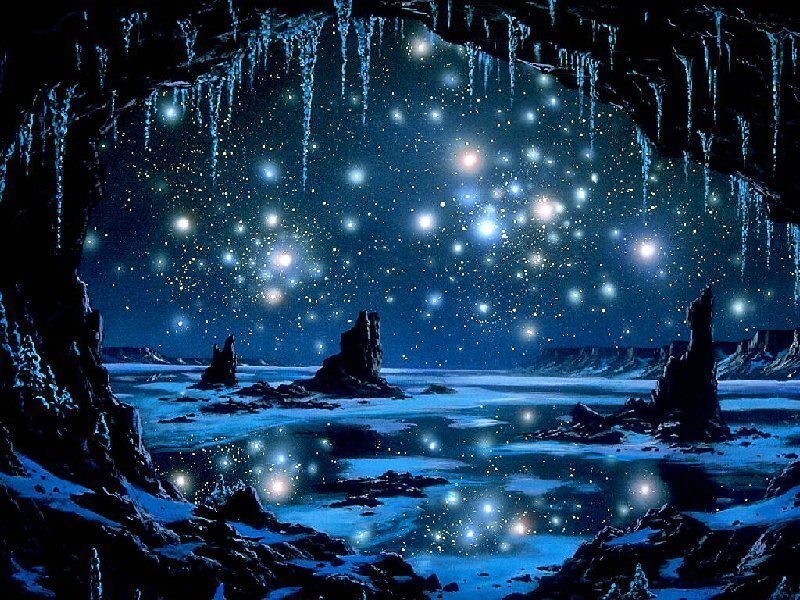 Starry cave with ice formations