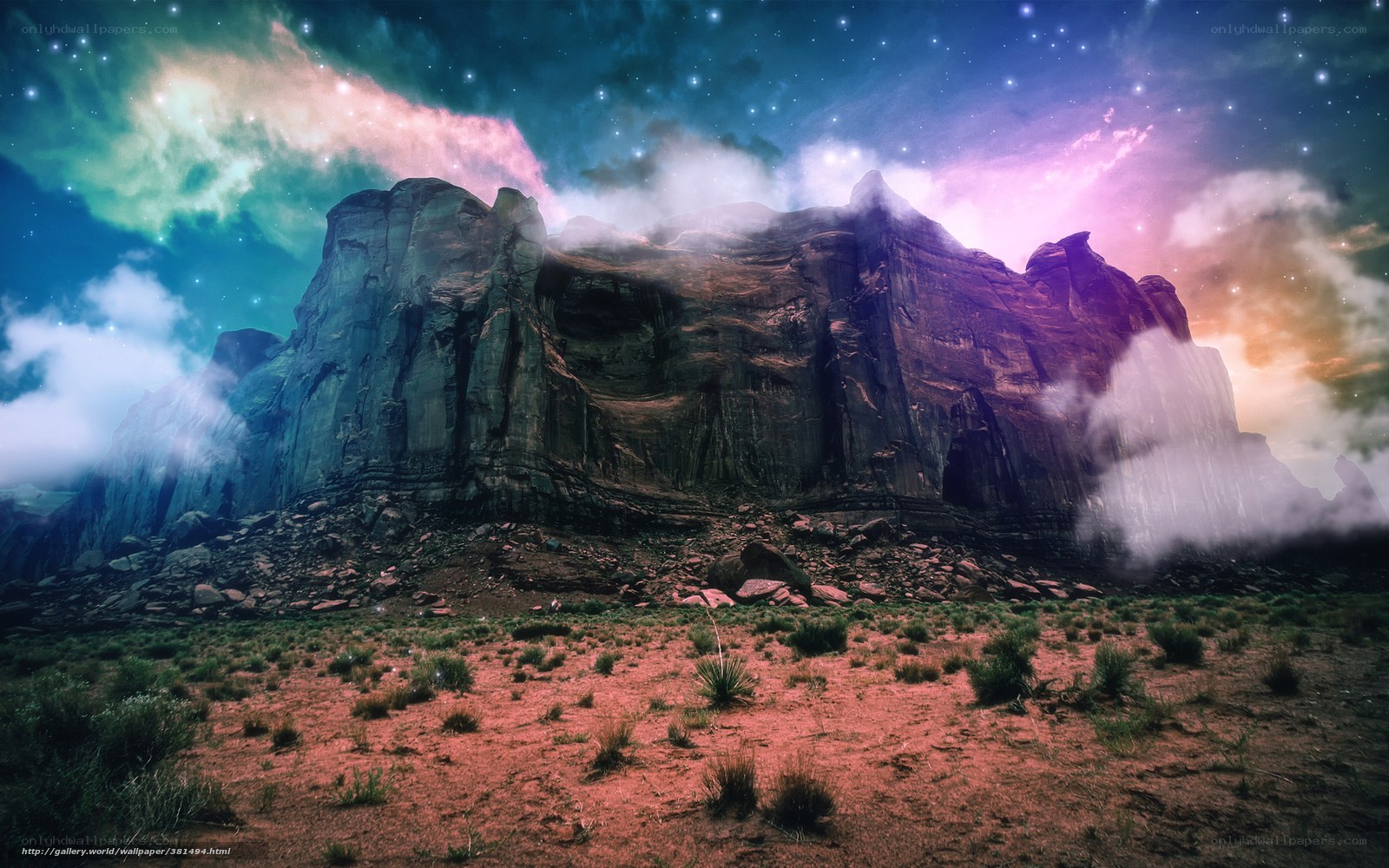 Starry desert canyon landscape