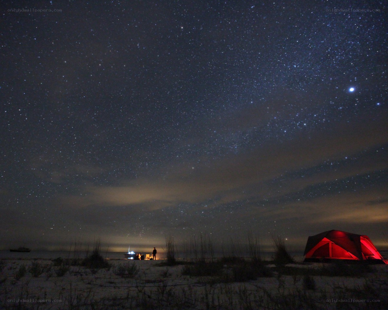 Starry night camping on beach