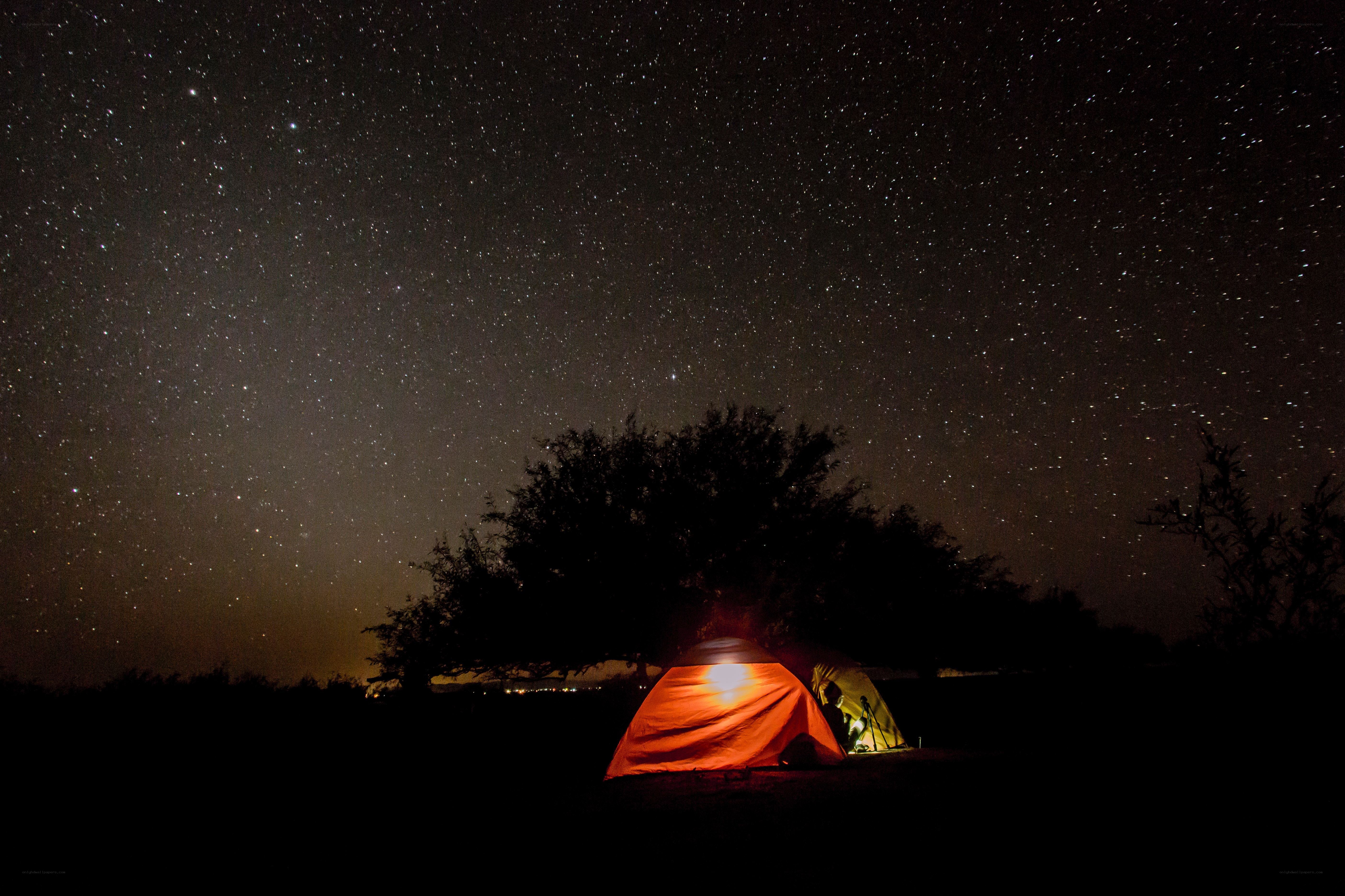 Starry night camping scene