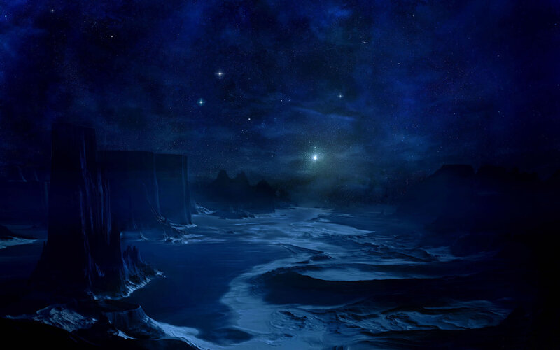 Starry night on alien landscape