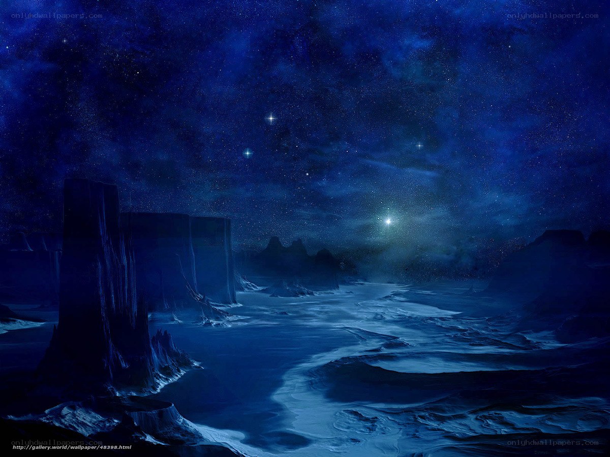 Starry night on alien landscape