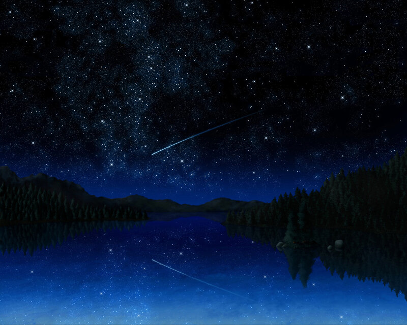 Starry night over a calm lake