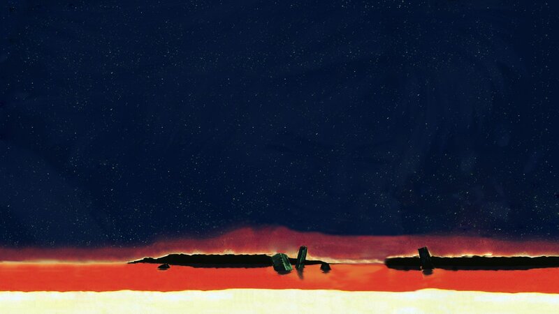Starry night over a red landscape