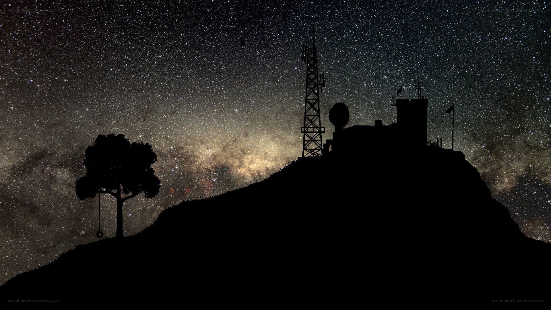 Starry night over hilltop station