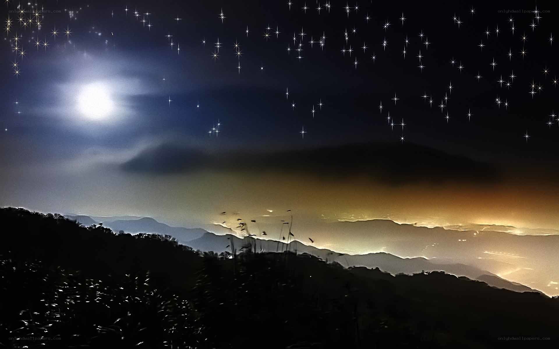 Starry night over mountain range