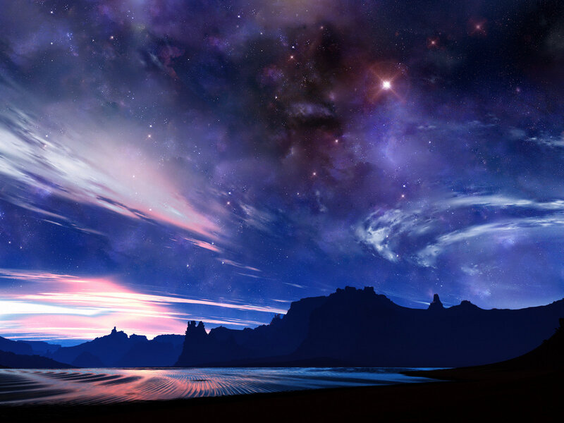 Starry night over mountains