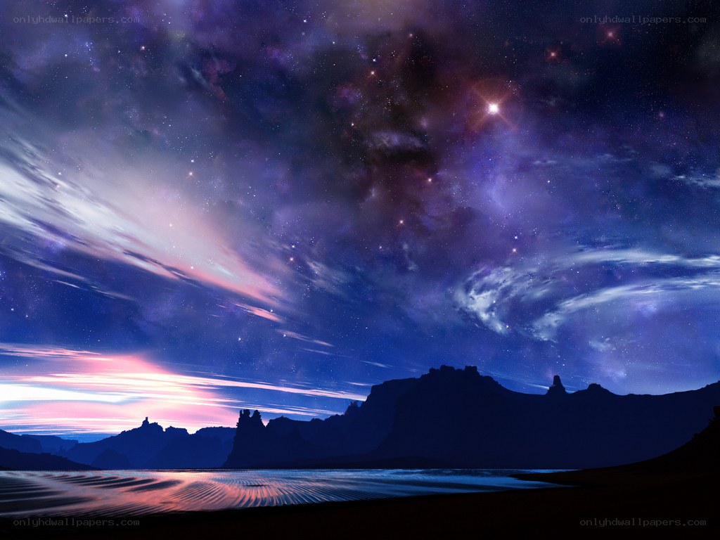 Starry night over mountains