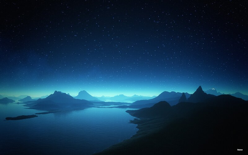 Starry night over mountains