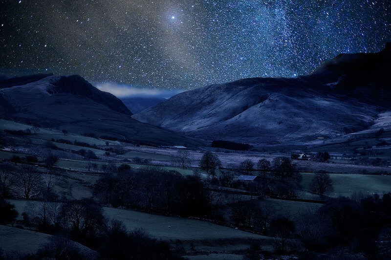 Starry Night over Mountains — Blue, Serene