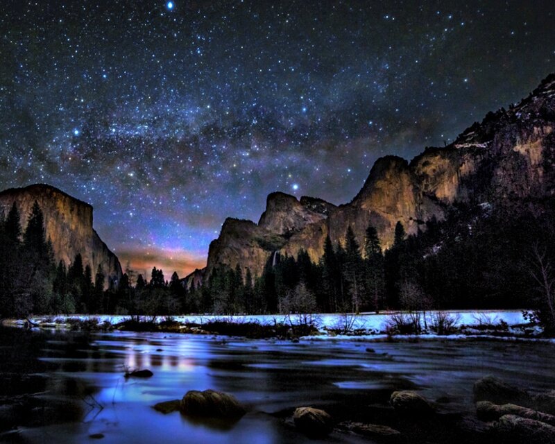 Starry Night over River — Blue, Serene