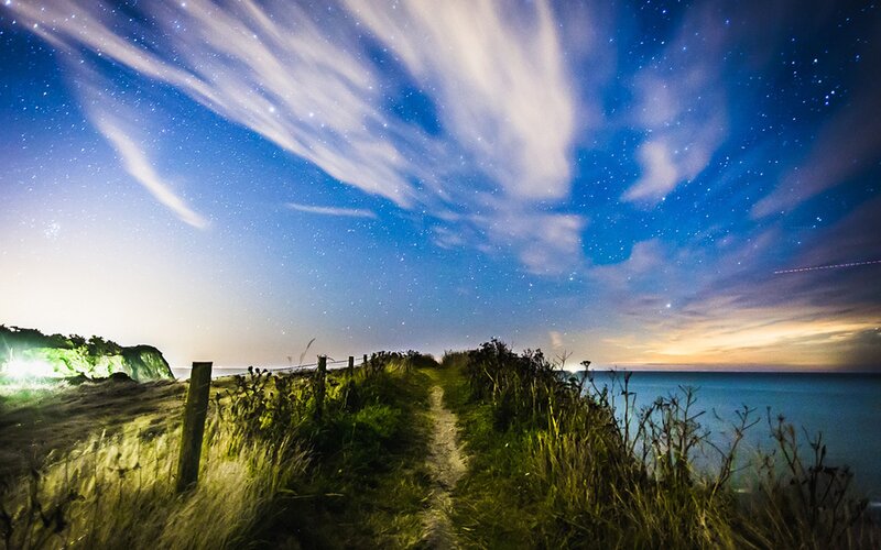 Starry night path to the sea