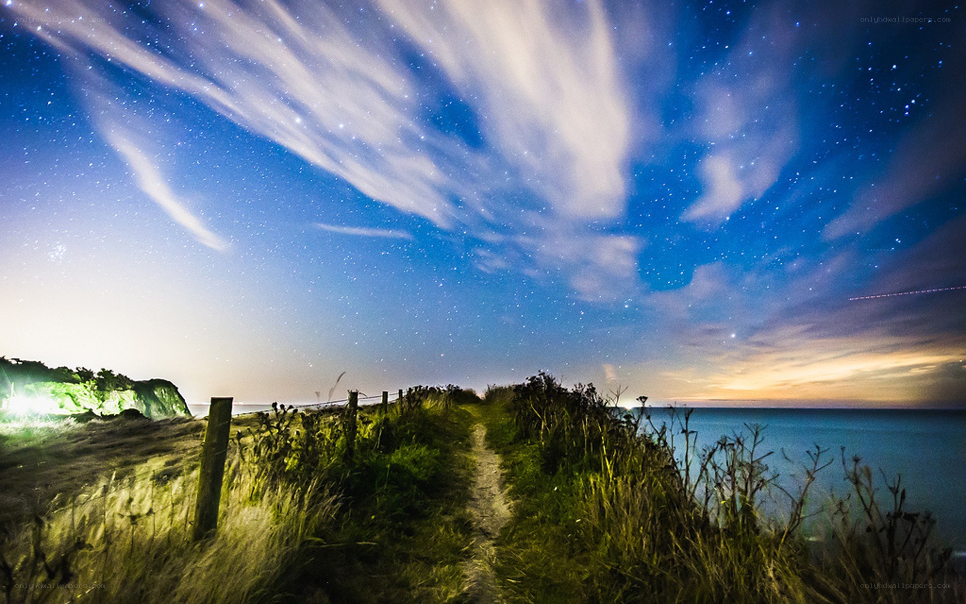 Starry night path to the sea