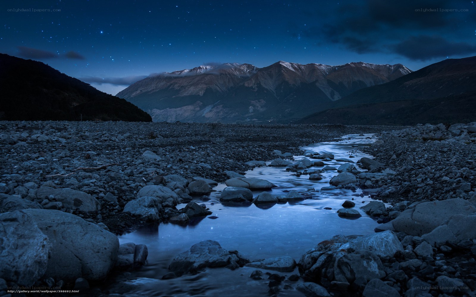 Starry night river landscape