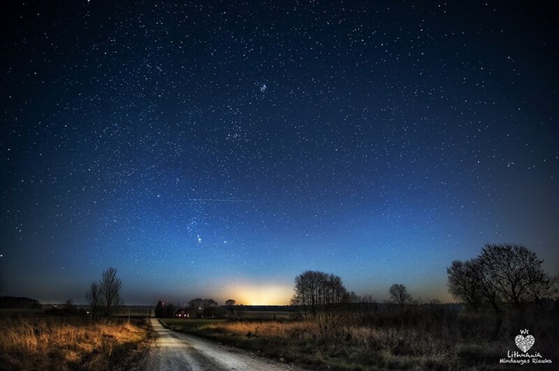 Starry Night Sky — Blue, Serene, Photograph, Road