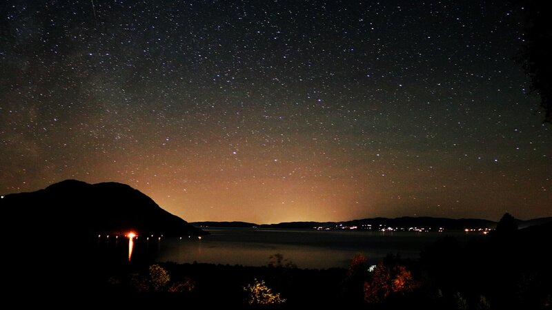 Starry Night Sky over Lake — Black, Serene