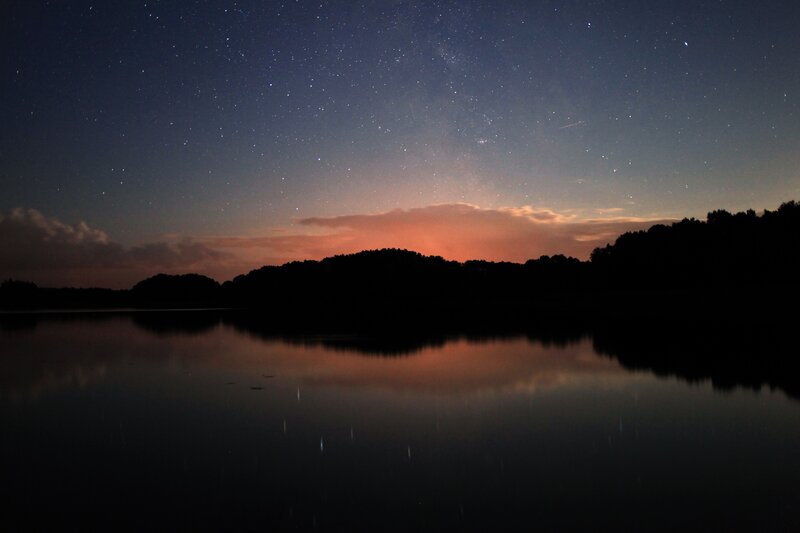 Starry Night Sky over Lake — Black