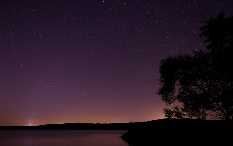 Starry Night Sky over Lake — Purple