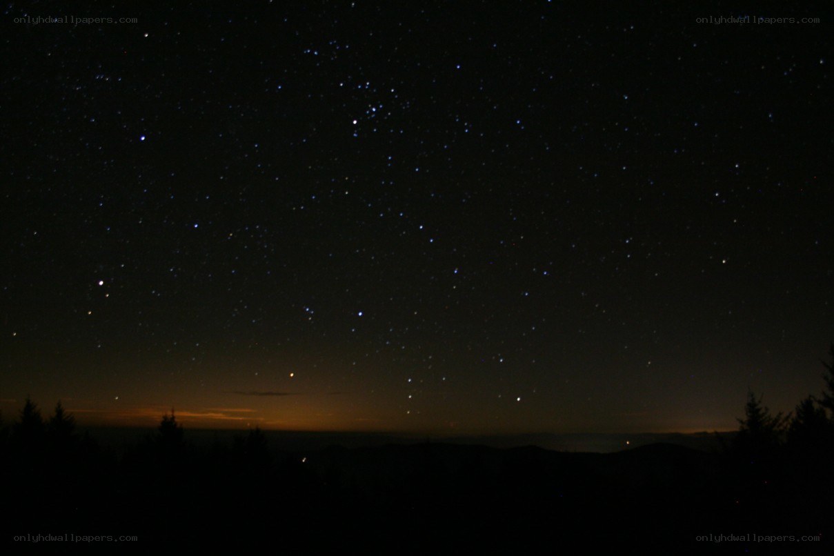 Starry night sky over mountains