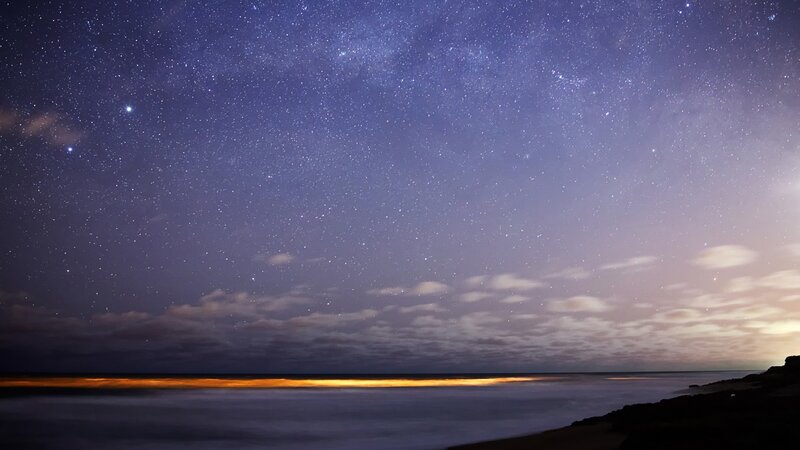 Starry Night Sky over Ocean — Purple