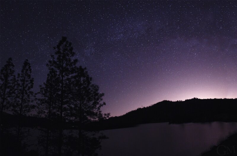 Starry Night Sky — Purple, Serene, Photograph, Trees