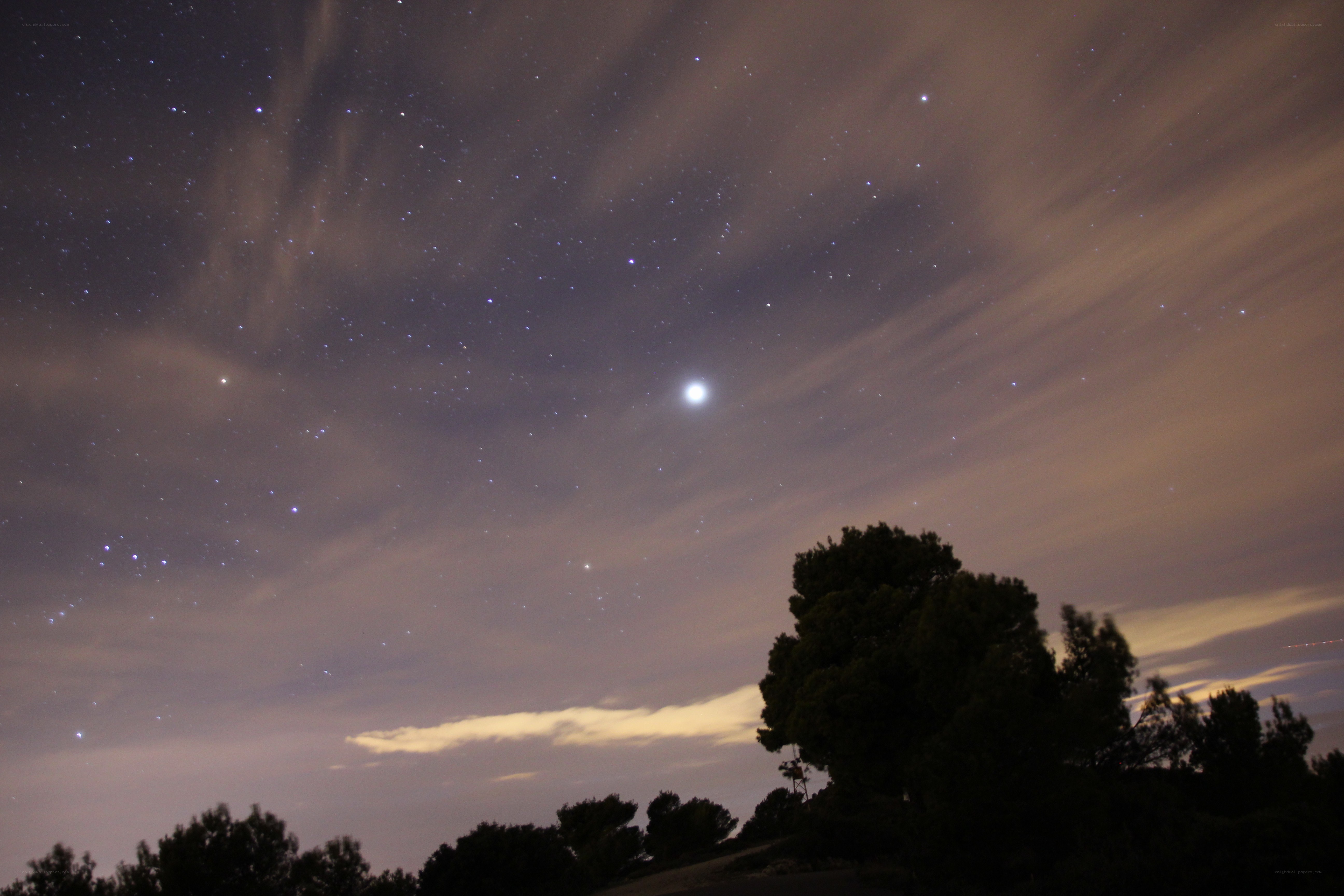 Starry night sky with moon
