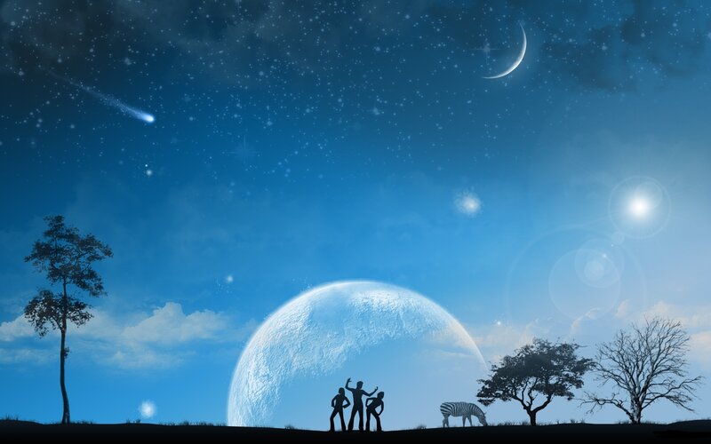 Starry night with giant planet