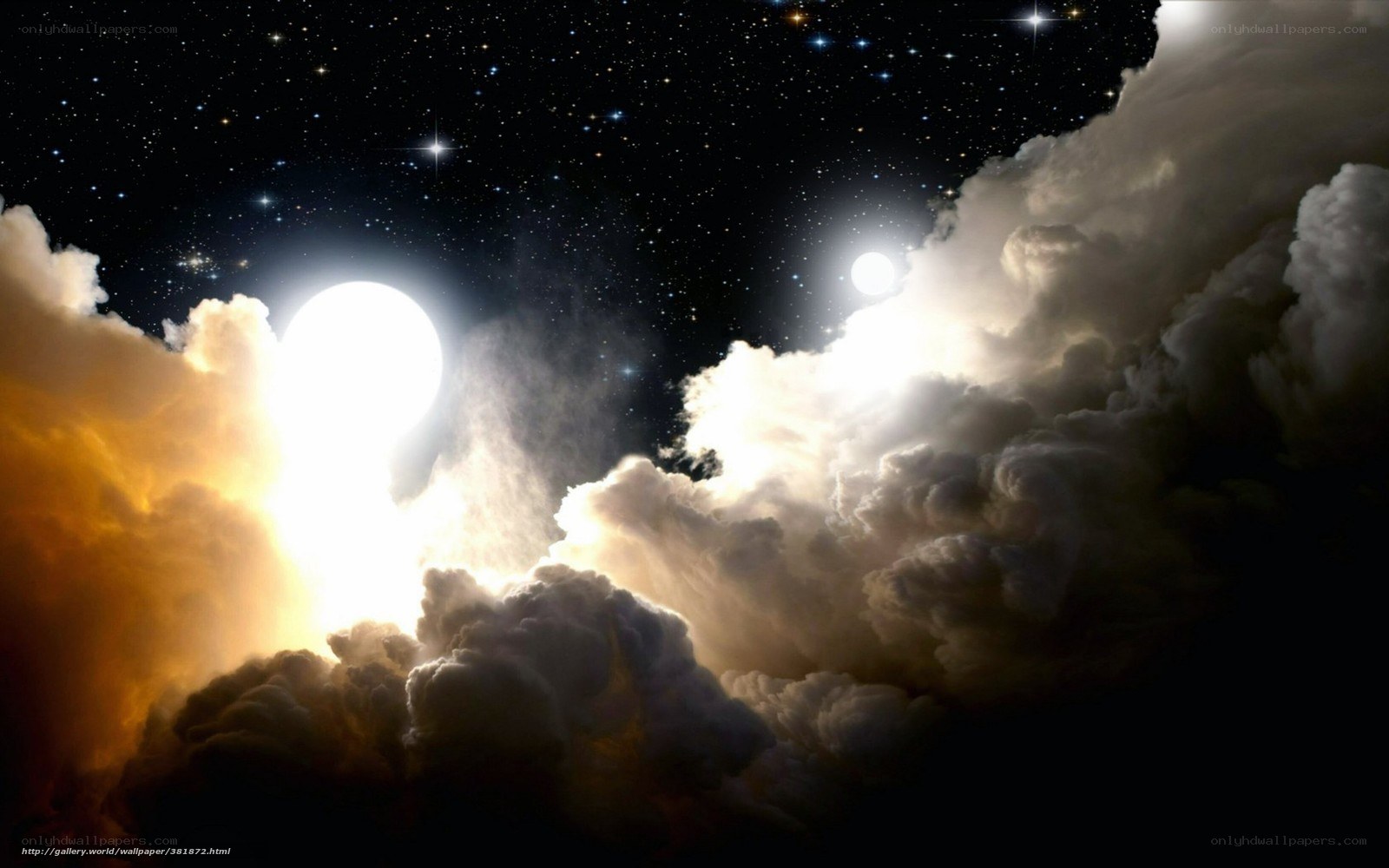 Starry night with glowing clouds