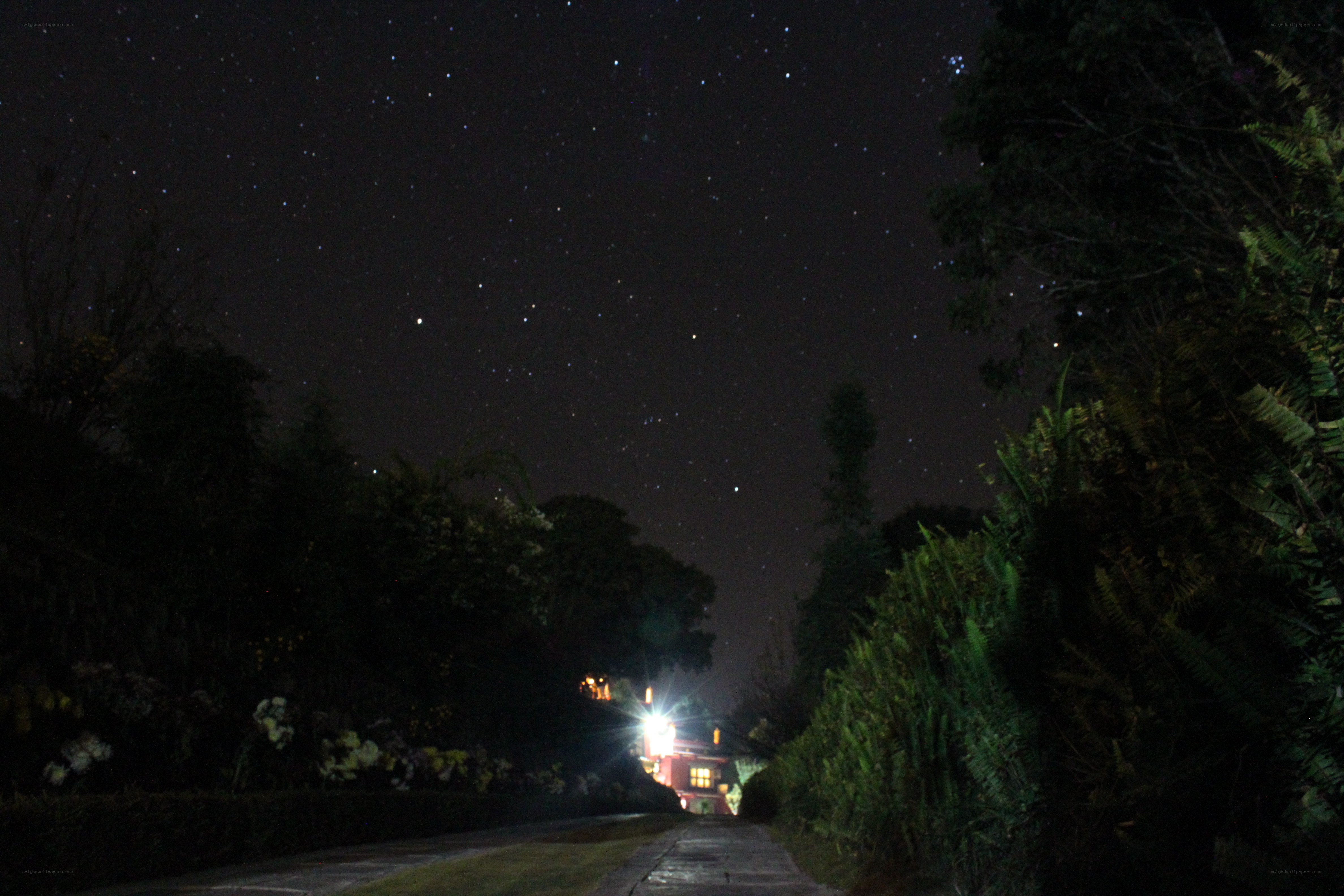 Starry night with house light