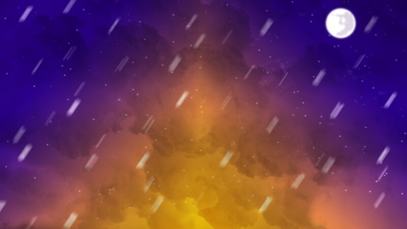 Starry night with moon and rain