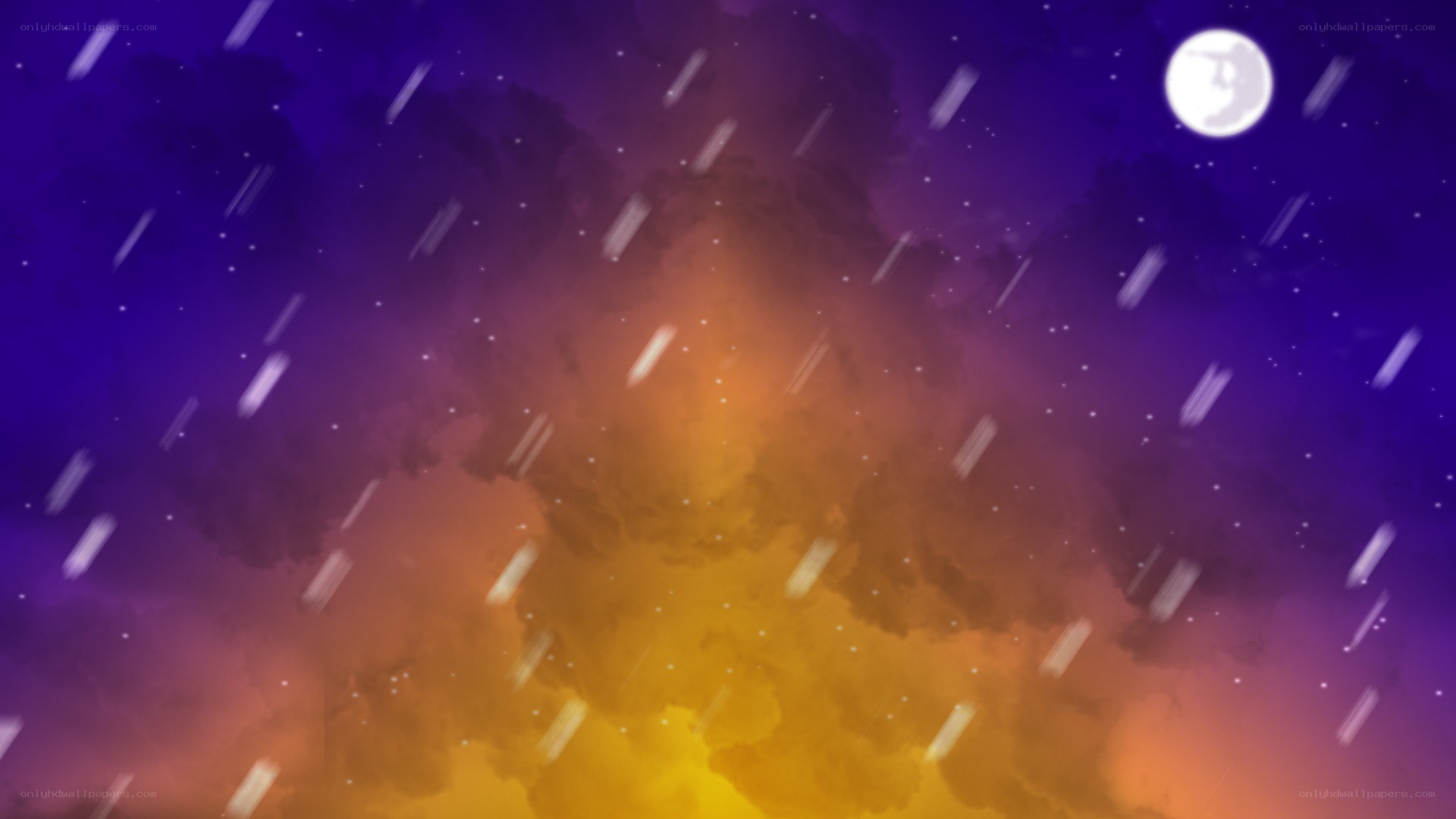 Starry night with moon and rain