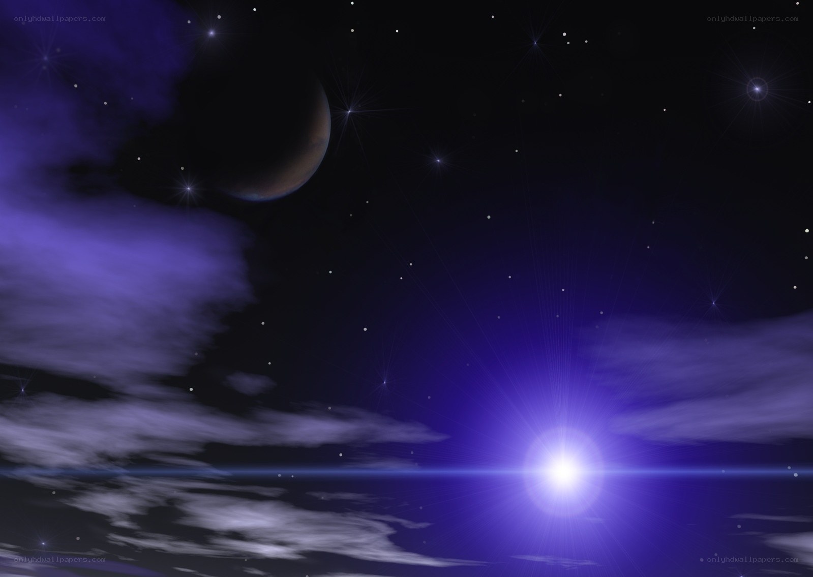 Starry night with planet and star
