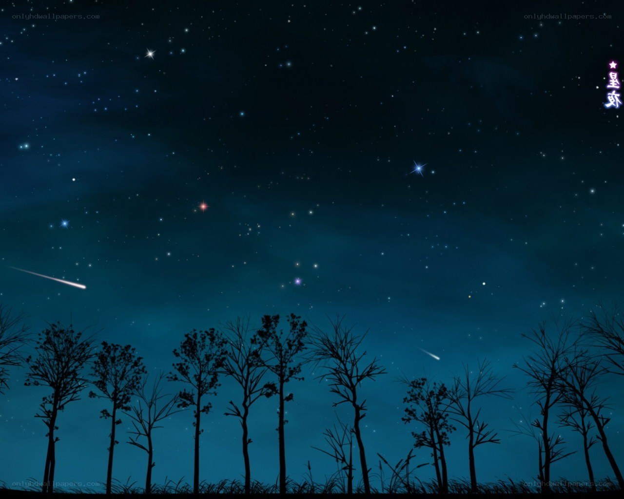 Starry night with shooting stars