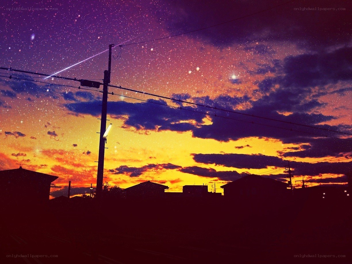 Starry sky over a town